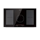 Klarstein Delicatessa Flex - placa de inducción, tecnología Flexzone, autárquico, encastrable, reconocimiento de sartenes y ollas, programable, vitrocerámica, 7000 W, 5 zonas, 90 cm, negro