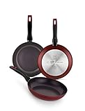 BRA Red Diamond Set de 3 sartenes aluminio forjado 20-24-28 cm, antiadherente sin PFOA reforzado con Diamante y Titanio, aptas para todo tipo de cocinas e inducción, Rojo