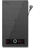 placa de inducción con zonas flexibles, AMZCHEF placa induccion doble con 9 niveles de potencia, calentamiento intermitente, panel de control de moda, cerradura de seguridad y temporizador, 3300W