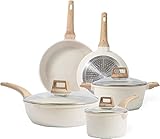 CAROTE Juego de 8 Sartenes Antiadherentes, 2 Sartén 24/28 cm, Woks 28cm(4,3L), 2 Cazos 18cm/24 cm (2,4/4L), 3 Tapas Herméticas, Apto Todo Tipo de Cocinas Incluso Inducción