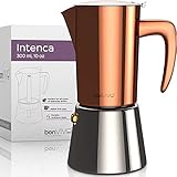 BonVIVO Cafetera Italiana - Cafeteras de Inducción de Acero Inoxidable para café moka y espresso para 6 tazas - Cafetera para vitrocerámica acabado negro