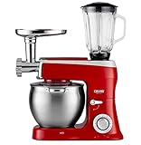 DMS Robot de cocina 3 en 1, amasadora de 9 litros, cuenco de acero inoxidable, protección contra salpicaduras, picadora de hielo, picadora de carne, amasadora, 2200 W, color negro KMFB-2200 (rojo)