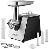 Twinzee Picadora de Carne Eléctrica 1500W (Negro) - para Carne y Salchichas - Robot Cocina, Picador de Carne con 3 Placas de Corte y 3 Boquillas para Salchichas - Picadora Profesional