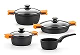 BRA Efficient - Batería 4 piezas, de aluminio fundido con antiadherente, apta para todo tipo de cocinas incluso inducción, Color Negro [Amazon Exclusive]