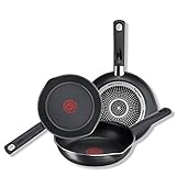 Tefal Day by Day On-Juego de 3 Sartenes de 20/24/28cm, no apto para induccion,Thermo-Signal,forma profunda,picos vertedores,apta para gas,vitrocerámica y eléctricas,sin PFOA,Negro