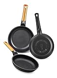 BRA Efficient Orange - Set de 3 sartenes, aluminio fundido con antiadherente tricapa libre de PFOA, para todo tipo de cocinas, inducción y vitrocerámica,lavavajillas, 18-22-26 cm [Amazon Exclusive]