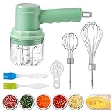 Pequeña Picadora Eléctrica de Alimentos Sin Cable Recargable con Batidora Reposteria Huevo 3 en 1 , Mini Robot de Cocina, Portátil Picadora Trituradora de Ajo verduras carne