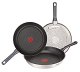 Tefal Daily Cook - Juego de 3 sartenes: Sartenes de 20, 24 y 26 cm de acero inoxidable, sartenes antiadherentes, tecnología Thermospot, cocción uniforme, todo tipo cocinas, sin PFOA, color negro