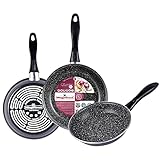MAGEFESA K2 Gransasso Set 3 sartenes 20/24/28cm, Acero vitrificado Exterior, Gris, Antiadherente bicapa, Efecto Piedra, para Todo Tipo de cocinas, Especial inducción. 50% Ahorro energético