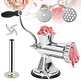 Hanchen Picadora de Carne Manual Acero Inoxidable Máquina de Picar Carne Doméstico y Comercial Embutidora de Salchichas con 2 Discos de Corte para Cerdo Pollo Ternera Verduras