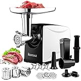 Picadora de Carne Eléctrica 1200W, 4-IN-1 Salchicha y Máquina Picadora de Carne Profesional con 3 Placas Molienda de Acero Inoxidable, 3 Cuchillas y Kit Kubbe, Certificado CE, Motor Cobre