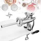 Hanchen Picadora de Carne Manual Acero Inoxidable Embutidora de Salchichas Doméstica y Comercial Máquina de Picar Carne con 2 Discos de Corte para Cerdo Pollo Ternera Verduras