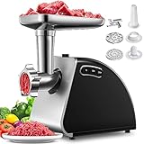 Yabano Picadora de Carne Eléctrica, 1300W Max, 3-IN-1 Salchicha y Máquina Picadora Carne con 2 Placas de Molienda, Embutidora de Salchichas, Función inversa, Motor de cobre