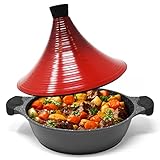 Joejis Olla tajine marroqui induccion de aluminio, tajine electrico base de acero, olla tajine induccion antiadherente de 28 cm, tagine marroqui para cordero, cerdo, aves, pescado tajin marroqui